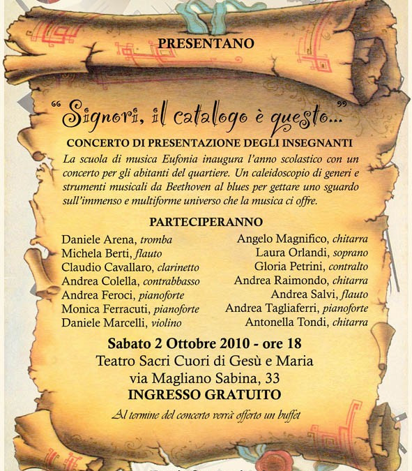 “Signori il catalogo è questo…” concerto inaugurale della Scuola di Musica di Eufonia