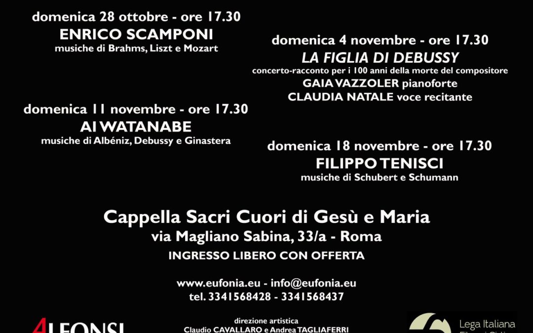 Rassegna Pianistica Eufonia – Edizione 2018- Tutte le domeniche dal 28 Ottobre al 18 Novembre