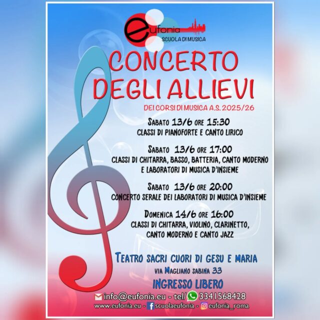 Siete tutti invitati a sostenere i nostri piccoli e grandi allievi sabato 13 e domenica 14!ATTENZIONE: per il concerto serale del 13 giugno prendere visione della locandina specifica!
