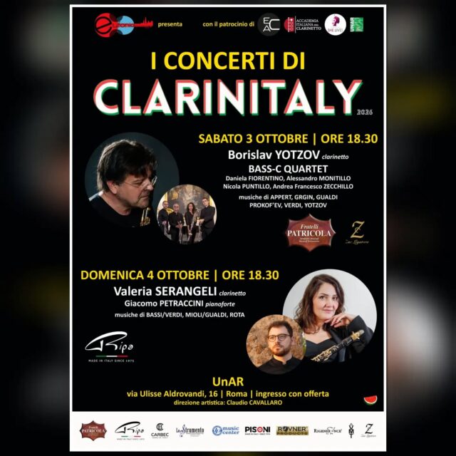 Oggi alle 18.30 concerto conclusivo di ClarinItaly con Valeria Serangeli, Primo Clarinetto del Teatro Carlo Felice di Genova, e il pianista Giacomo Petraccini. Repertorio 100% italiano come il nostro festival dedicato al clarinetto! 🇮🇹